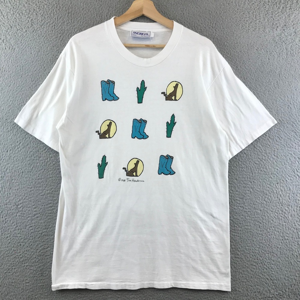 Vintage 1988 Tom Henderson Western Graphic‎ T-Shirt Cowboy Boots Cactus M